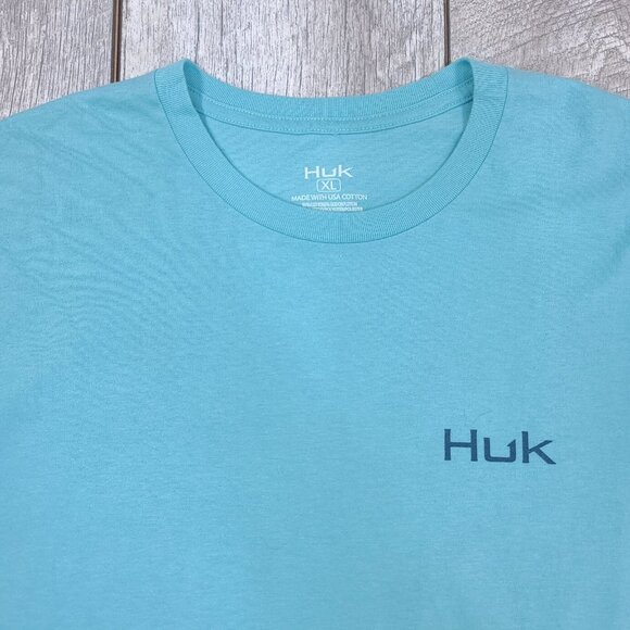 Huk Mens Patriotic Marlin Graphic T-Shirt Size XL Blue Fishing Cotton Top - Picture 4 of 5